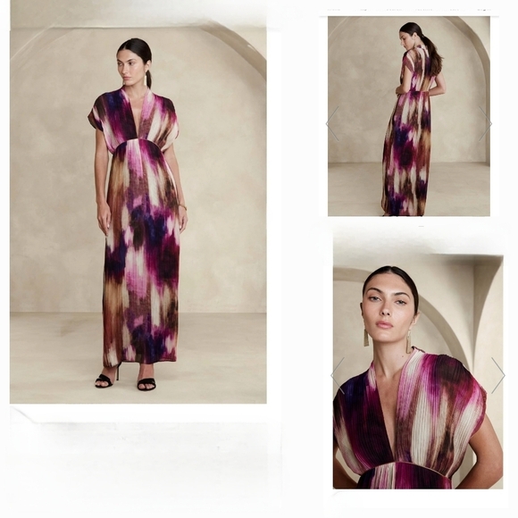BANANA REPUBLIC Ana Pleated Maxi Dress  Purple Print - Picture 1 of 2